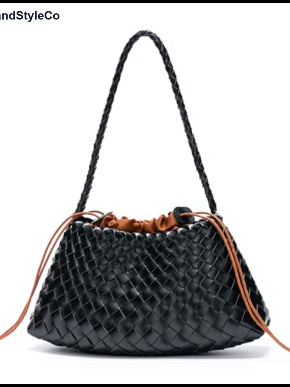 Woven Vegan Leather Shoulder Hobo Handbag with Drawstring Closure